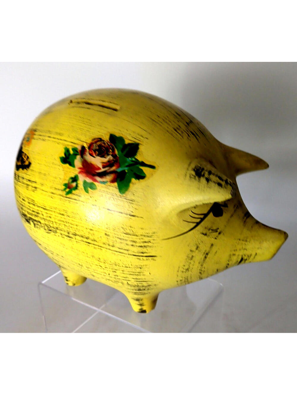 VTG 68 Ceramic Hand-Painted Piggy Bank Floral Rose Country Farmhouse Shabby Chic - Picture 4 of 12